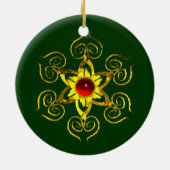 GOLDEN ROOS RUBY, Red en Green Keramisch Ornament (Achterkant)