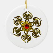 GOLDEN ROOS RUBY, Rood en wit Keramisch Ornament (Achterkant)