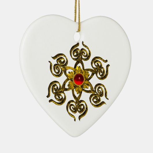 GOLDEN ROOS RUBY, White Heart Keramisch Ornament (Rechts)