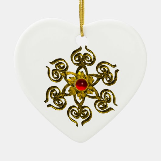GOLDEN ROOS RUBY, White Heart Keramisch Ornament (Voorkant)