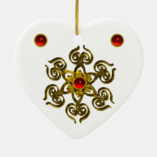 GOLDEN ROOS RUBY, White Heart Keramisch Ornament (Achterkant)