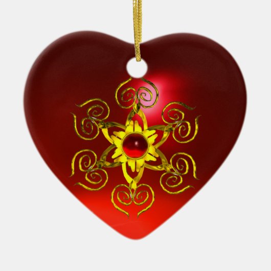 GOLDEN ROOS RUBY, White Heart Keramisch Ornament (Voorkant)