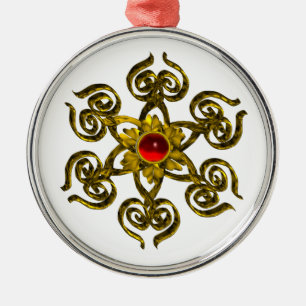 GOLDEN ROOS RUBY, wit Metalen Ornament