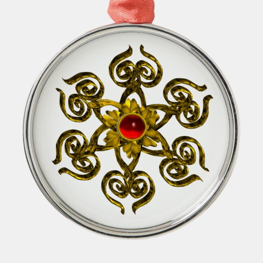 GOLDEN ROOS RUBY, wit Metalen Ornament (Voorkant)