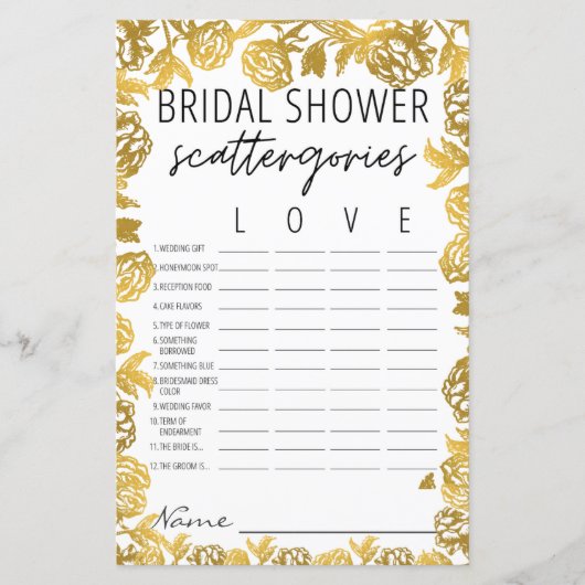 Golden Roos Vrijgezellenfeest Scattergories Game (Voorkant)