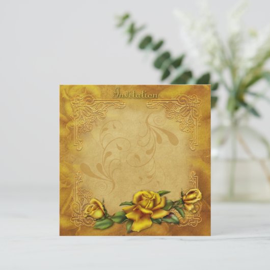 Golden Roos Wedding Invitation Kaart (Staand voorkant)