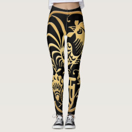 Golden Rooster 2017 Papercut Black leggings
