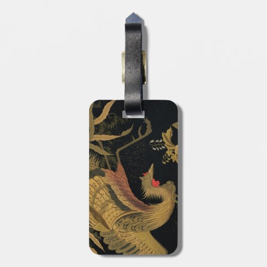 Golden Rooster Bird Japans Classic Antiek Bagagelabel (Achterkant verticaal)