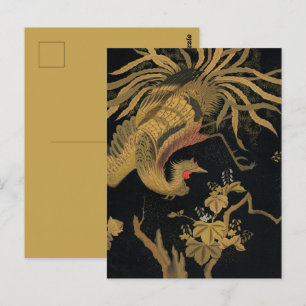 Golden Rooster Bird Japans Classic Antiek Briefkaart