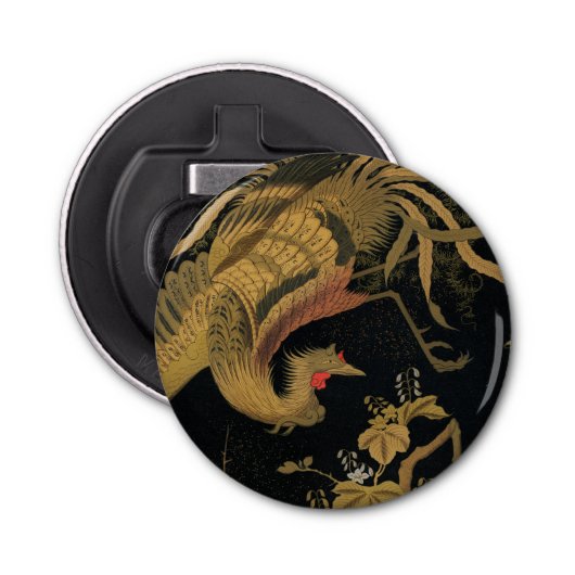Golden Rooster Bird Japans Classic Antiek Button Flesopener (Voorkant)