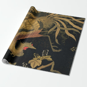 Golden Rooster Bird Japans Classic Antiek Cadeaupapier