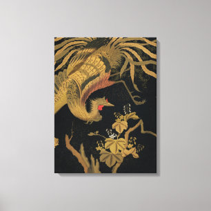 Golden Rooster Bird Japans Classic Antiek Canvas Afdruk