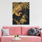 Golden Rooster Bird Japans Classic Antiek Canvas Afdruk (Insitu (Woonkamer))