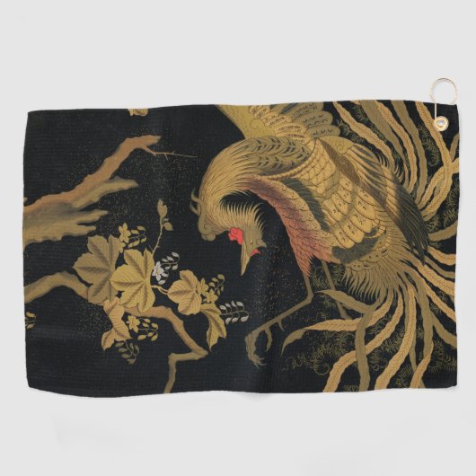 Golden Rooster Bird Japans Classic Antiek Golfhanddoek (Horizontaal)