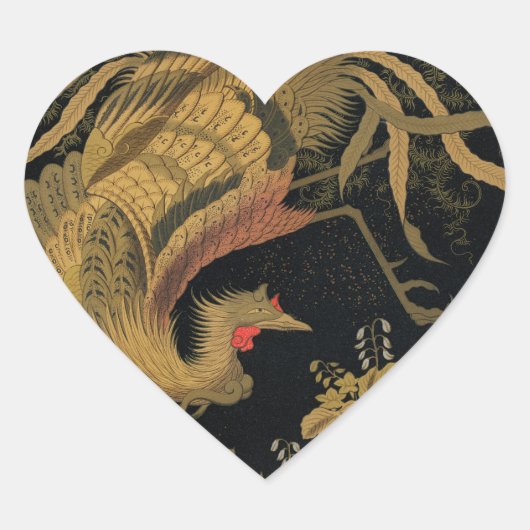 Golden Rooster Bird Japans Classic Antiek Hart Sticker (Voorkant)