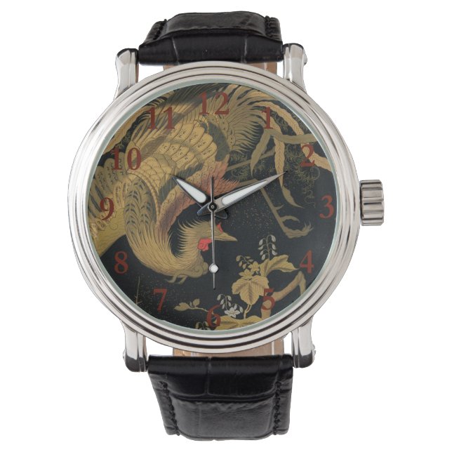 Golden Rooster Bird Japans Classic Antiek Horloge (Voorkant)