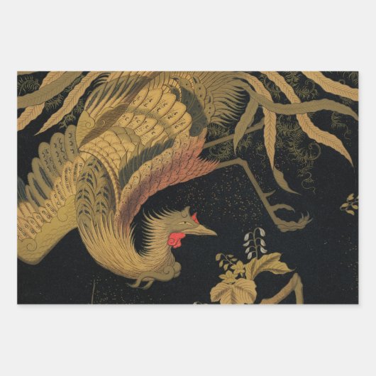 Golden Rooster Bird Japans Classic Antiek Inpakpapier Vel (Voorkant)