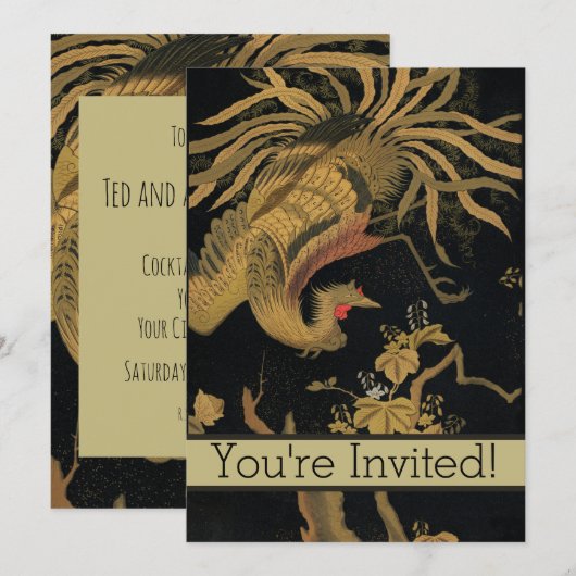 Golden Rooster Bird Japans Classic Antiek Kaart (Voorkant / Achterkant)