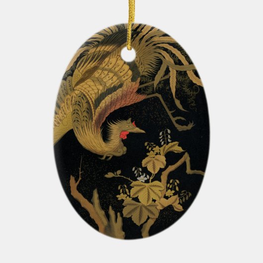 Golden Rooster Bird Japans Classic Antiek Keramisch Ornament (Voorkant)