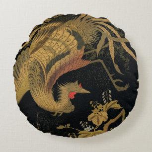Golden Rooster Bird Japans Classic Antiek Rond Kussen