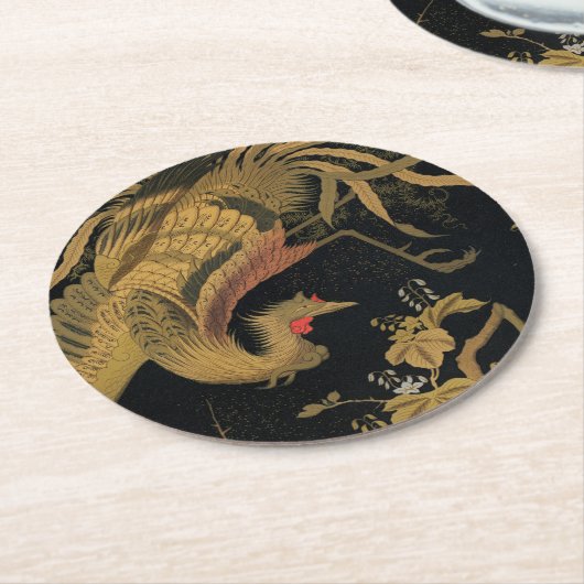 Golden Rooster Bird Japans Classic Antiek Ronde Kartonnen Onderzetter (Gebogen)