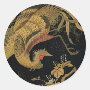 Golden Rooster Bird Japans Classic Antiek Ronde Sticker