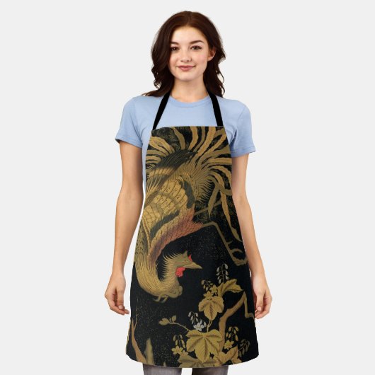 Golden Rooster Bird Japans Classic Antiek Schort (Gedragen)