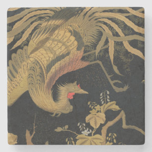 Golden Rooster Bird Japans Classic Antiek Stenen Onderzetter