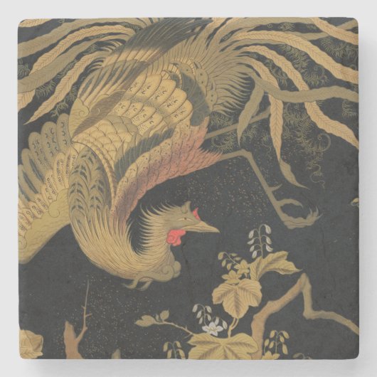 Golden Rooster Bird Japans Classic Antiek Stenen Onderzetter (Voorkant)