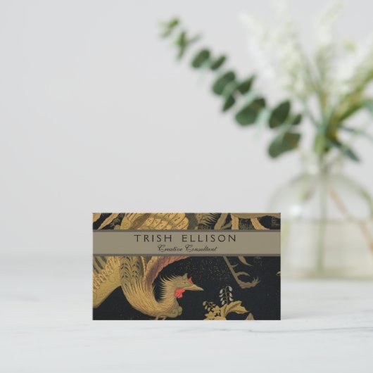 Golden Rooster Bird Japans Classic Antiek Visitekaartje (Staand voorkant)