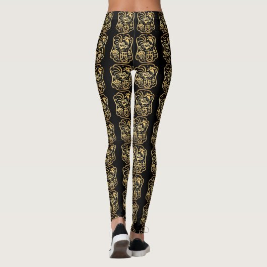 Golden Rooster Jaar 2017 S Papercut zwart leggings (Achterkant)