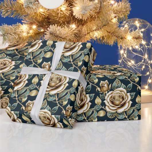Golden Roses With a Metallic Finish Cadeaupapier (Feestdagen)