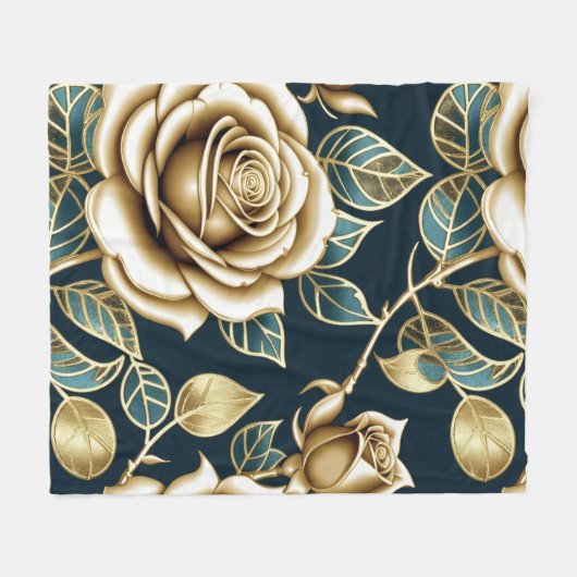 Golden Roses With a Metallic Finish Fleece Deken (Voorkant (Horizontaal))