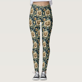 Golden Roses With a Metallic Finish Leggings