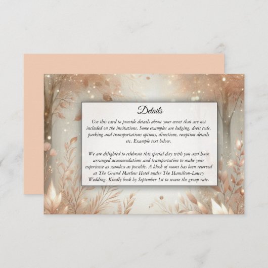 Golden Rosewood Enchanted Forest Wedding Informatiekaartje (Voorkant / Achterkant)