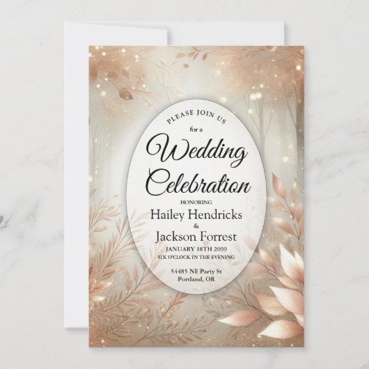 Golden Rosewood Enchanted Forest Wedding Kaart (Voorkant)