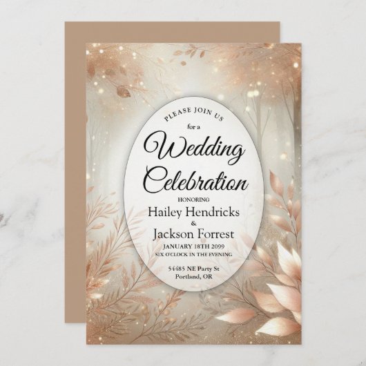 Golden Rosewood Enchanted Forest Wedding Kaart (Voorkant / Achterkant)