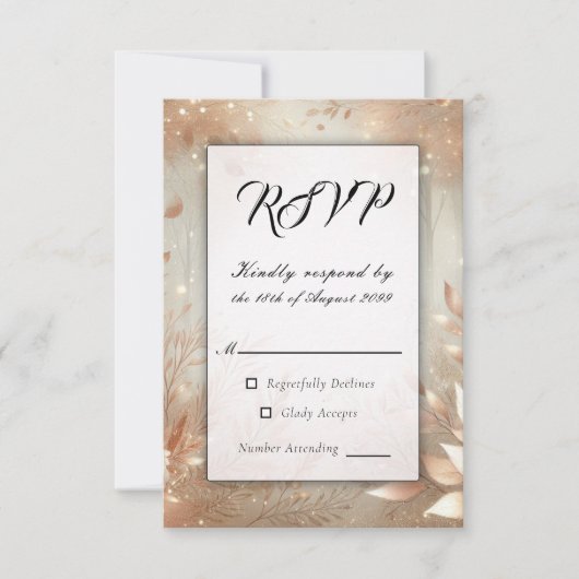 Golden Rosewood Enchanted Forest Wedding RSVP Kaartje (Voorkant)