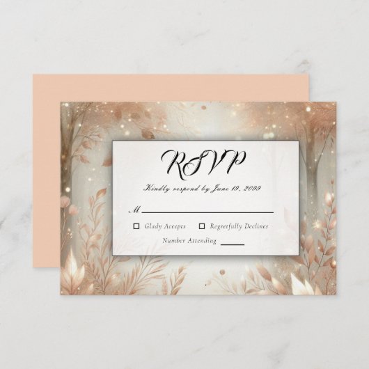 Golden Rosewood Enchanted Forest Wedding RSVP Kaartje (Voorkant / Achterkant)