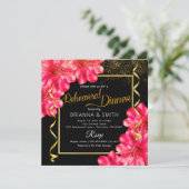 Golden Rosy Floral Calligraphy Rehearsal Dinner Kaart (Staand voorkant)