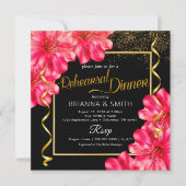 Golden Rosy Floral Calligraphy Rehearsal Dinner Kaart (Voorkant)