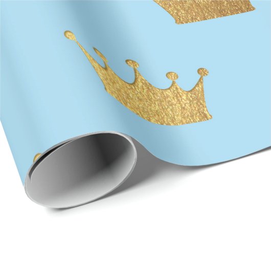 Golden Royal Blue King Crown Heraldic Princess Cadeaupapier (Rol Hoek)