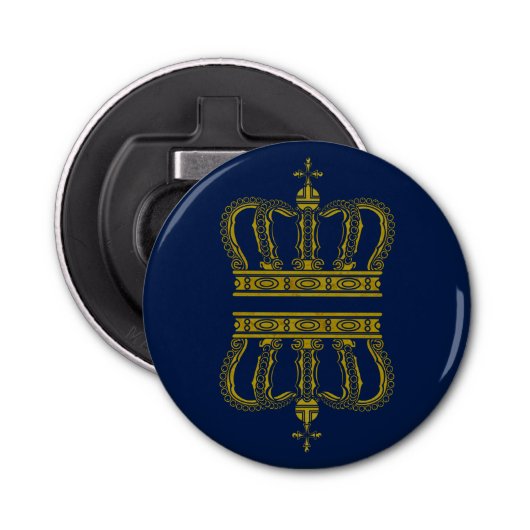 Golden Royal Crown + je ruggengraat. en ideeën Button Flesopener (Voorkant)