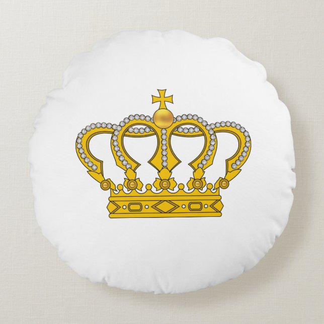 Golden Royal Crown on White Round Pillow Rond Kussen (Voorkant)