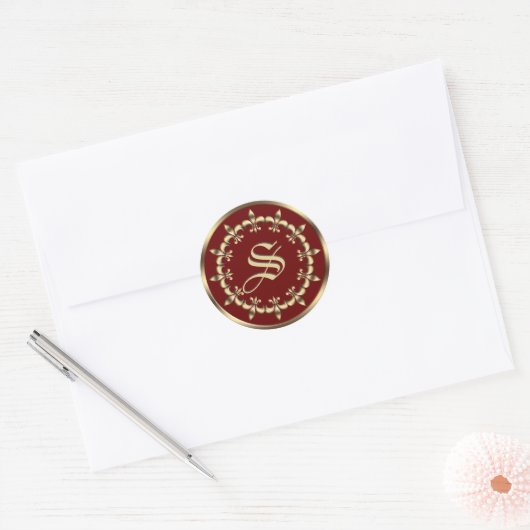 Golden Royal Fleur-de-Lis cirkel element. Monogram Ronde Sticker (Envelop)