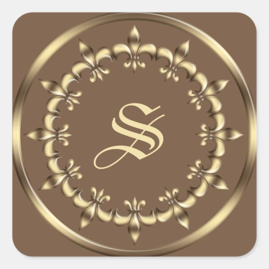 Golden Royal Fleur-de-Lis cirkel element. Monogram Vierkante Sticker (Voorkant)