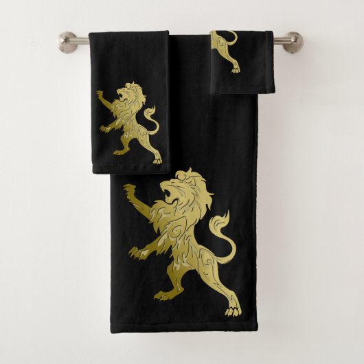 Golden Royal Lion Black Bad Handdoek (Insitu)