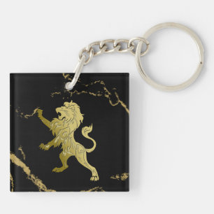 Golden Royal Lion Black en Gold Marble Sleutelhanger