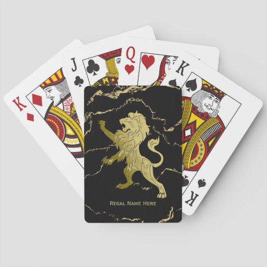 Golden Royal Lion Black Marble Personal Pokerkaarten (Achterkant)