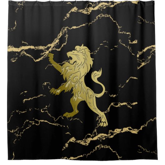 Golden Royal Lion Black Marmer Douchegordijn (Voorkant)
